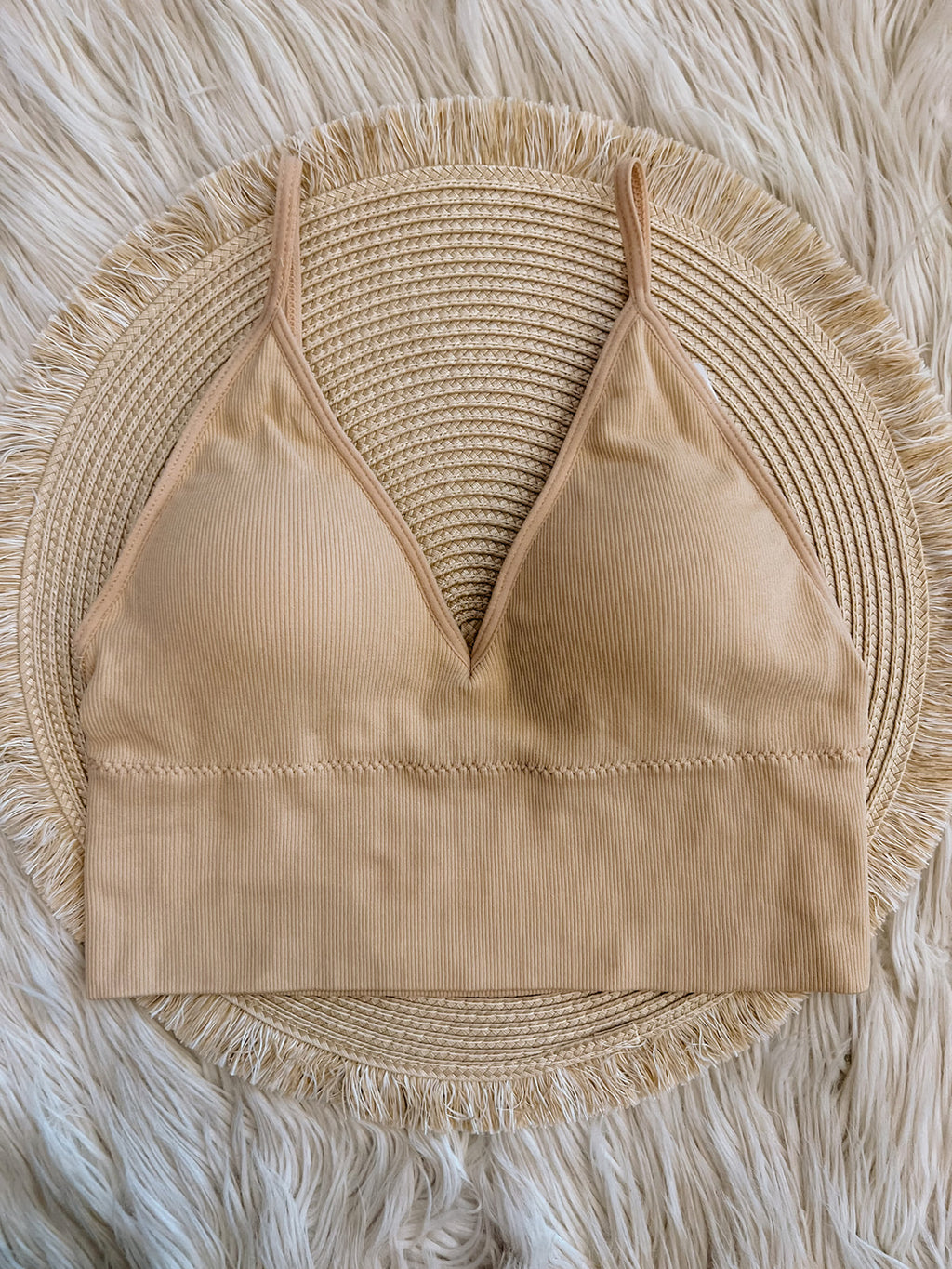Adelaide Seamless Ribbed Bralette Beige | Front View