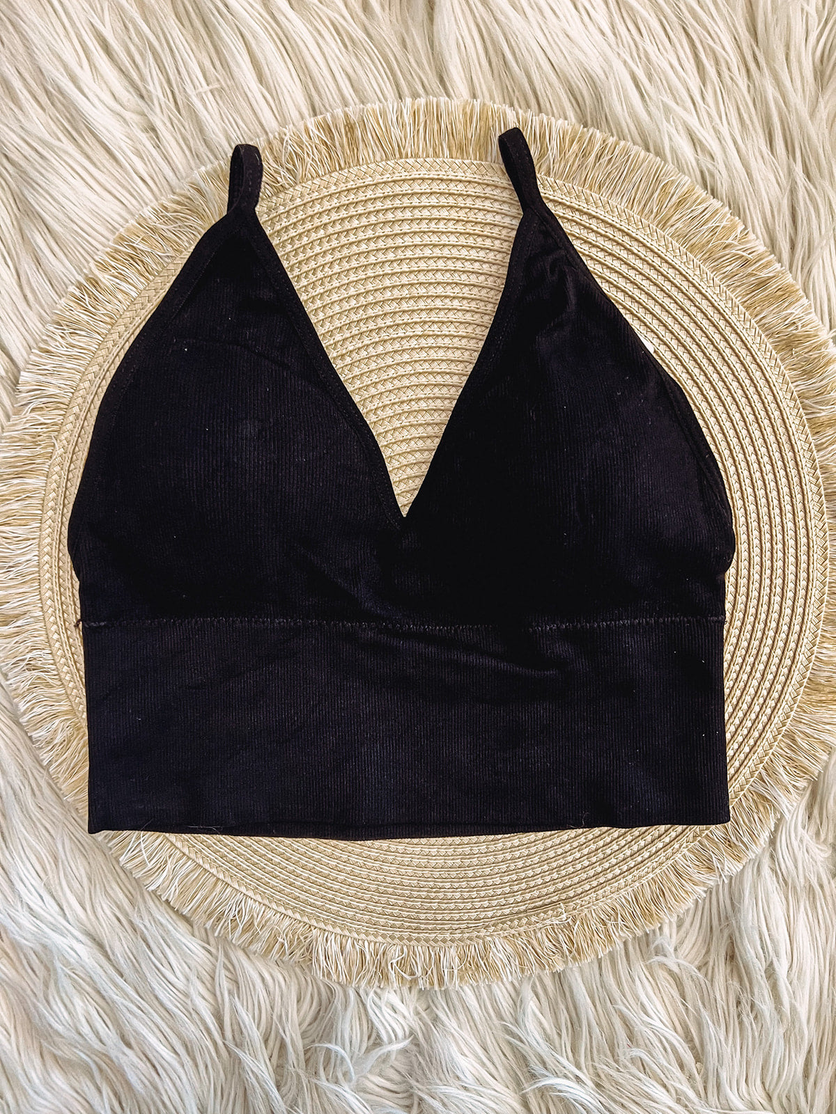 Adelaide Seamless Ribbed Bralette Black | Front View