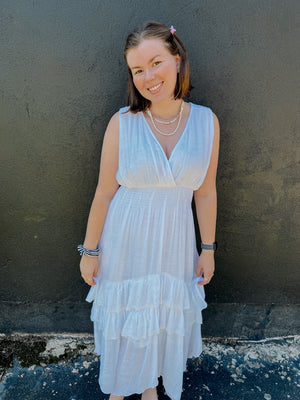 Around We Go Midi Tiered Dress