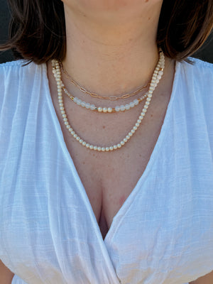 Layered Bead Necklace with Pearls & Natural Stones | Front View