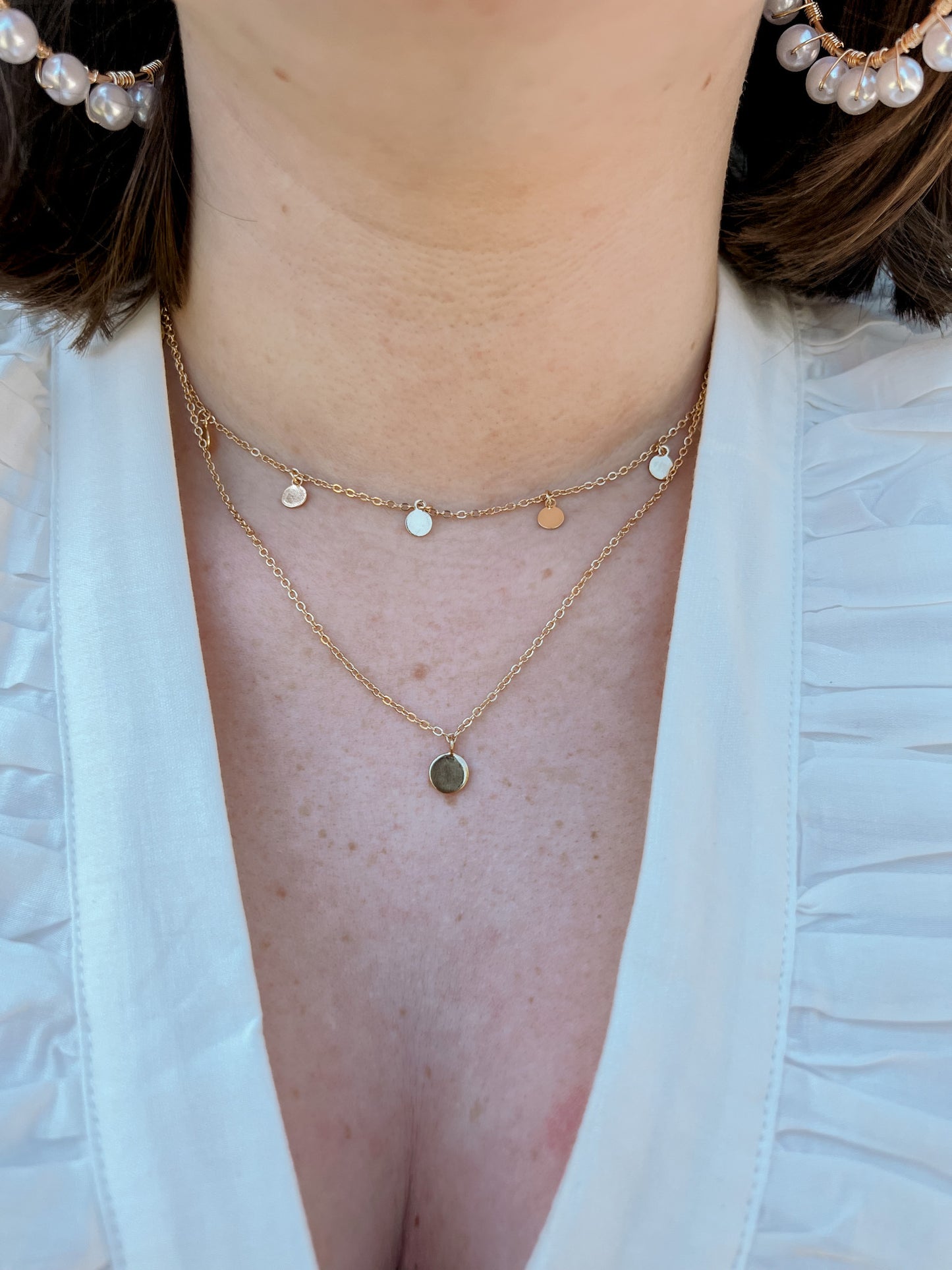 Dainty Chain Layered Coin Station Necklace | Front View