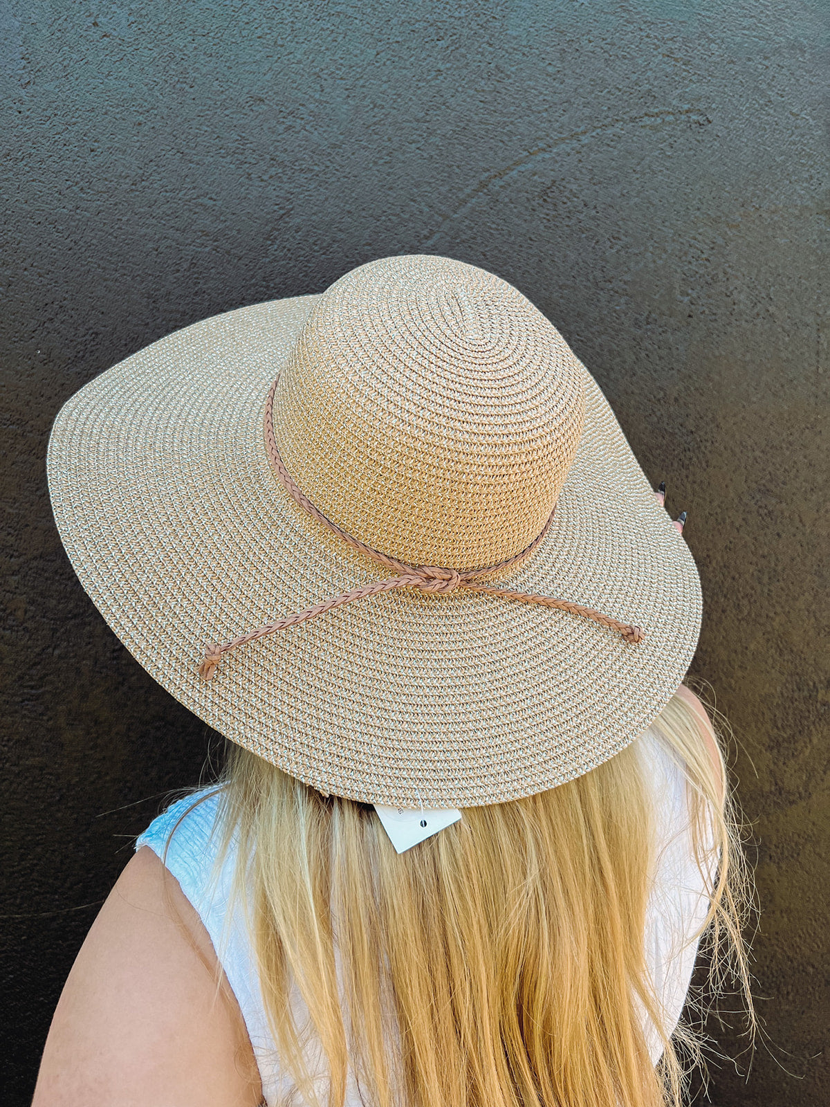 Straw Floppy Sun Hat-Natural | Top View