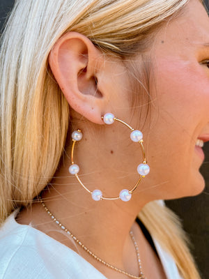 Pearl Hoop Earrings | Front View