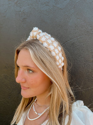 Straw Weaving Top Knot Headband | Styled View