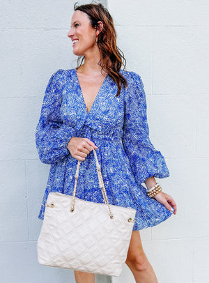 Delilah Quilted Tote Cream