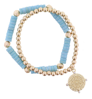 Turquoise Stone Gold Beaded Bracelet Set