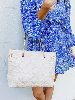 Delilah Quilted Tote Cream