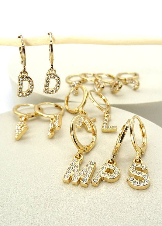 Aza Rhinestone Initial Hoop Earrings - The Pink Pineapple 850