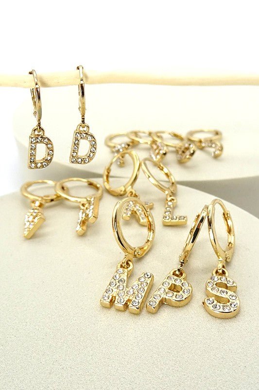 Aza Rhinestone Initial Hoop Earrings - The Pink Pineapple 850