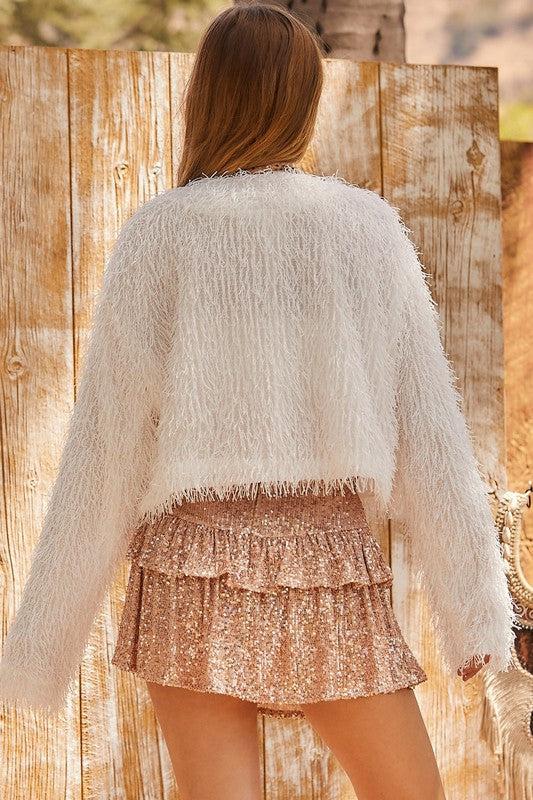 Luxe Moment Feather Cropped Cardigan | Back View