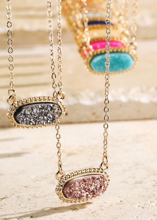 Drusy Accented Short Pendant Necklace - The Pink Pineapple 850