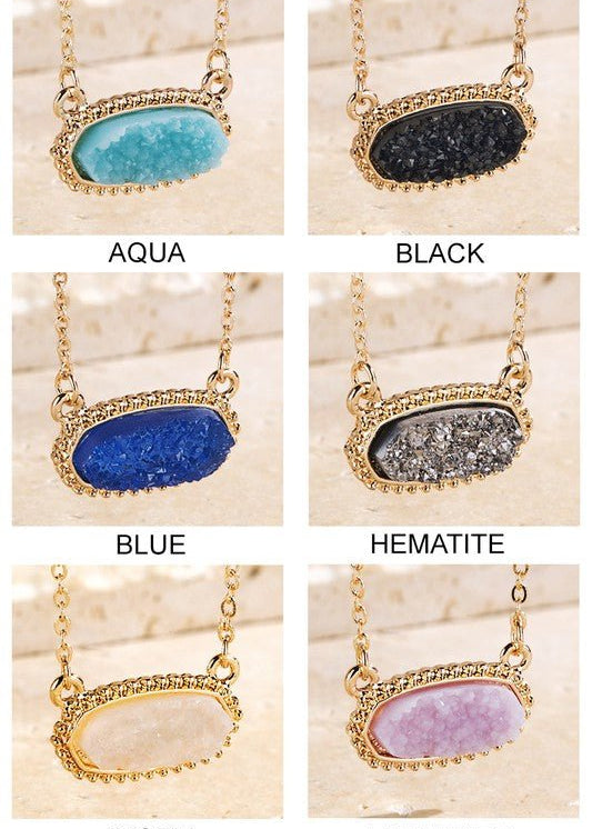 Drusy Accented Short Pendant Necklace - The Pink Pineapple 850