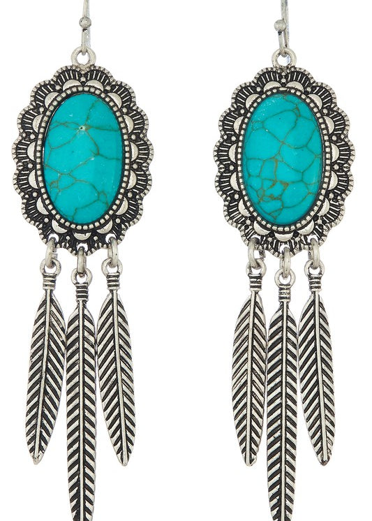 Navajo Stone Feather Drop Earrings