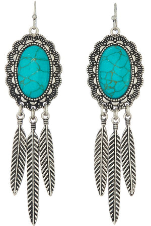 Navajo Stone Feather Drop Earrings
