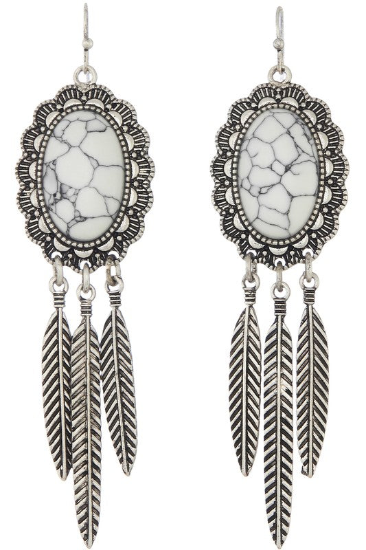 Navajo Stone Feather Drop Earrings