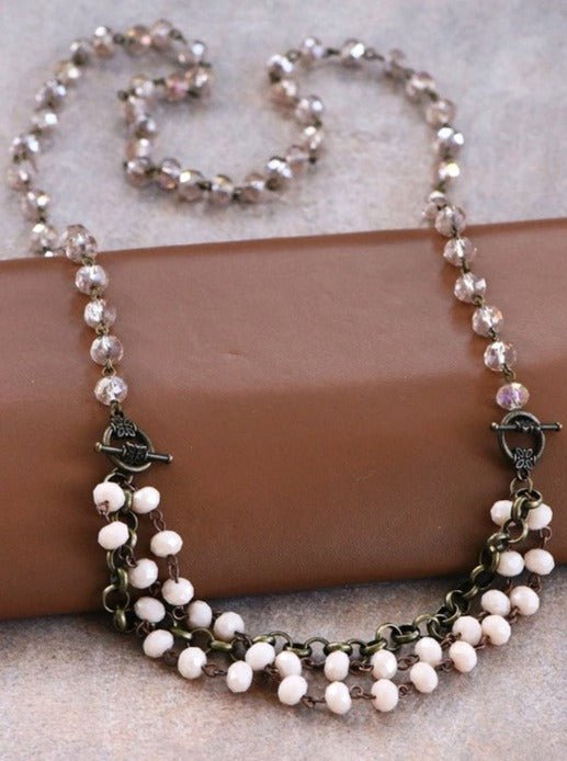 Glass Crystal Rosary Chain Necklace - The Pink Pineapple 850