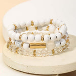 Gold Bar and White Stackable Bracelet Set - The Pink Pineapple 850