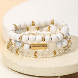 Gold Bar and White Stackable Bracelet Set - The Pink Pineapple 850
