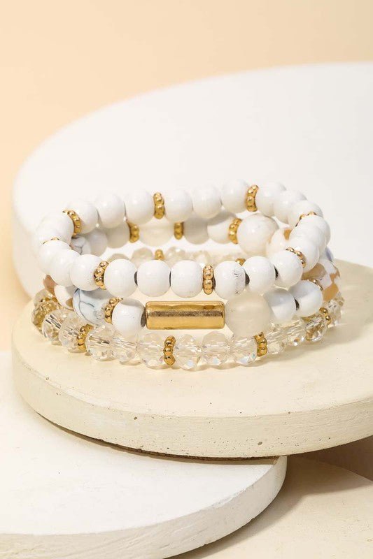 Gold Bar and White Stackable Bracelet Set - The Pink Pineapple 850