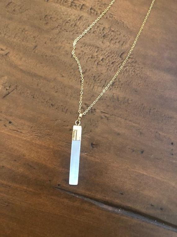 Long White Gemstone Bar Necklace