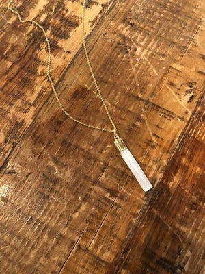Long White Gemstone Bar Necklace