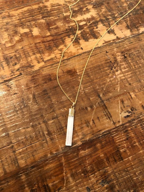 Long White Gemstone Bar Necklace