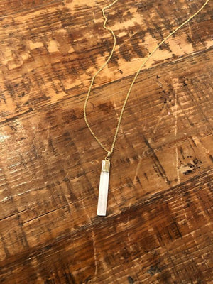 Long White Gemstone Bar Necklace