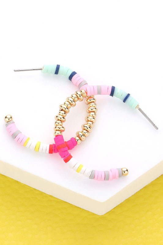 Metal Ball Heishi Beaded Hoop Earrings - The Pink Pineapple 850