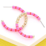 Metal Ball Heishi Beaded Hoop Earrings - The Pink Pineapple 850