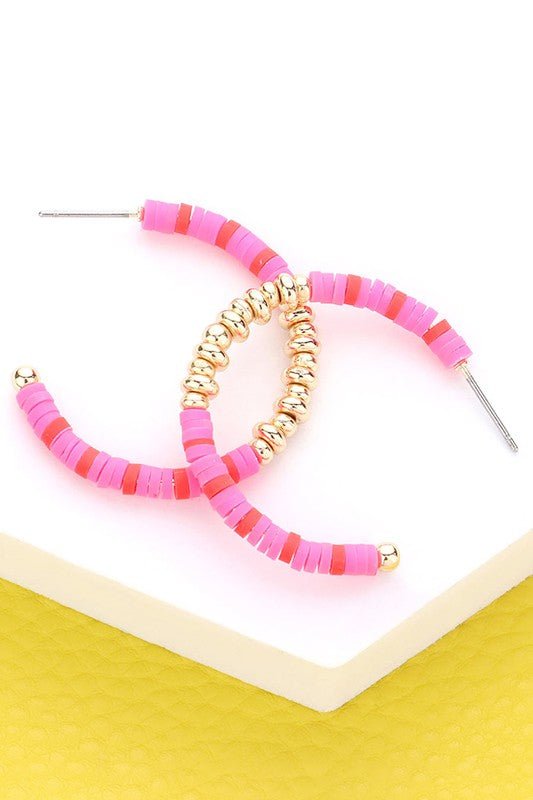 Metal Ball Heishi Beaded Hoop Earrings - The Pink Pineapple 850