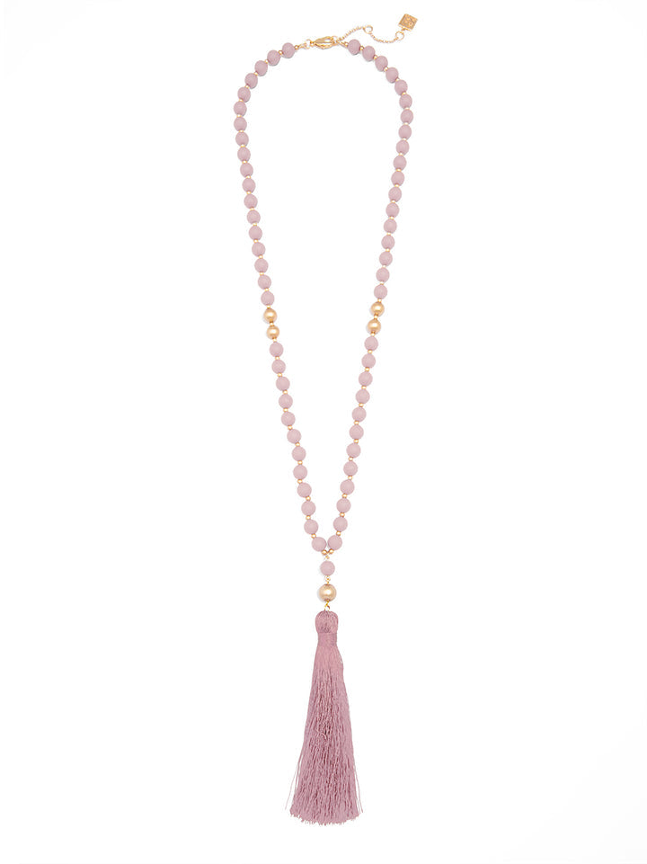 Matte Beaded Necklace with Tassel Jewelry-Rose