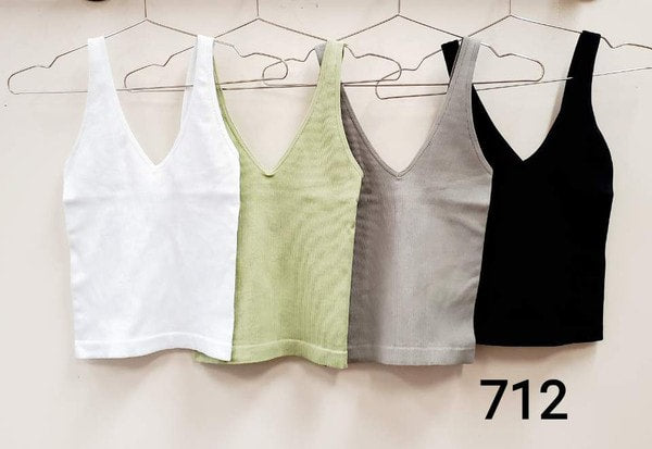 Dahlia Ribbed V-Neck Tank (White)