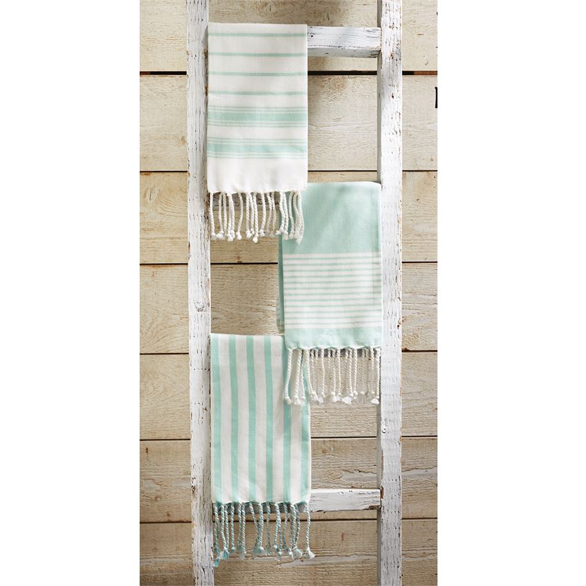 Mud Pie Seafoam and White Turkish Hand Towels