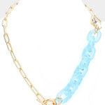 Square Stone Open Oval Resin Link Toggle Necklace - Blue - The Pink Pineapple 850