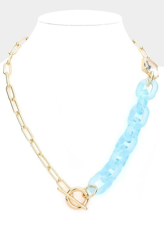 Square Stone Open Oval Resin Link Toggle Necklace - Blue - The Pink Pineapple 850