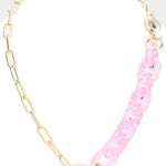 Square Stone Open Oval Resin Link Toggle Necklace - Pink - The Pink Pineapple 850