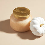 Pumpkin Dulce Glam Signature Candle 19oz in champagne glitter jar with pumpkin and vanilla fragrance.