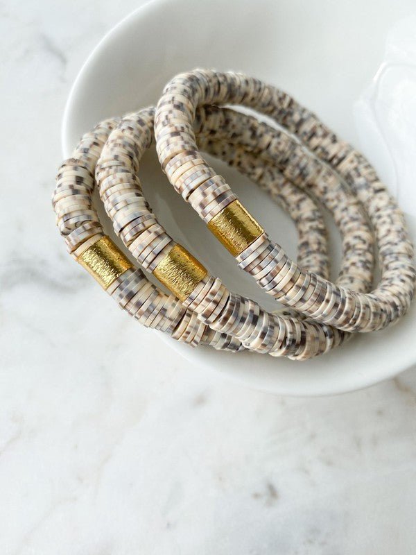 Toasted Coconut Gold Barrel Heishi Bracelet - The Pink Pineapple 850