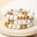 White and Gold Stacked Bracelet Set - The Pink Pineapple 850