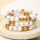 White and Gold Stacked Bracelet Set - The Pink Pineapple 850
