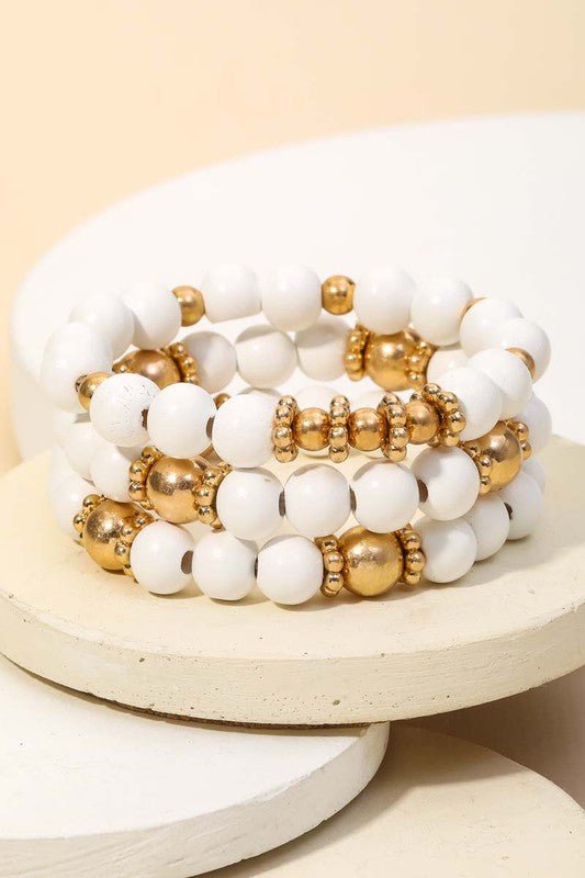 White and Gold Stacked Bracelet Set - The Pink Pineapple 850