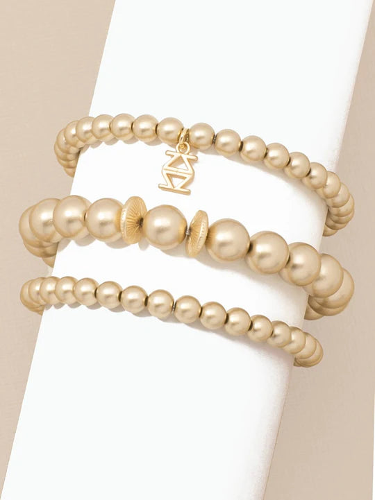 Metallic Stretch Beaded Bracelet Set | Gold