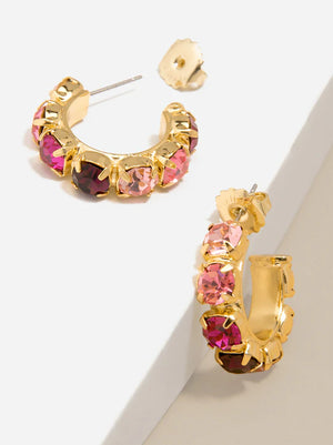 Chunky Colorful Crystal Hoops-Hot Pink